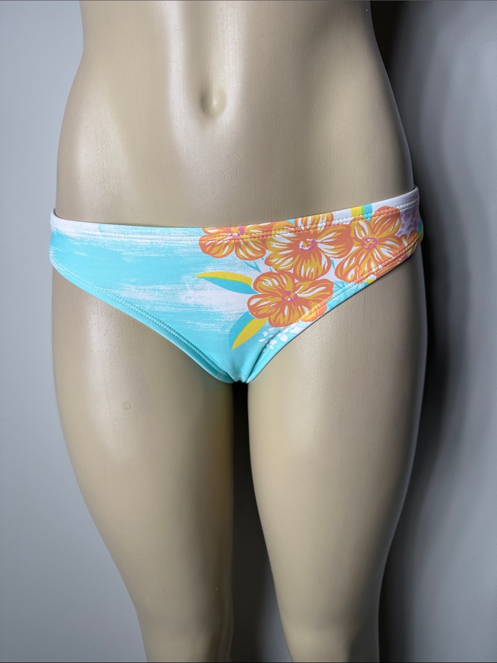 Hobie Aqua Bikini Bottom with Orange Floral Accents
